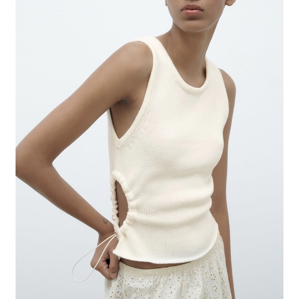 Zara Knit Tank Top Size Small Side Cutout Adjustable Toggle